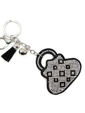 Black Rhinestone Handbag Charm Keychain with Tassel
